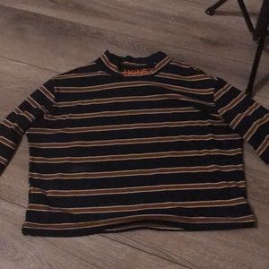 “Honey” Cropped turtleneck striped sweater